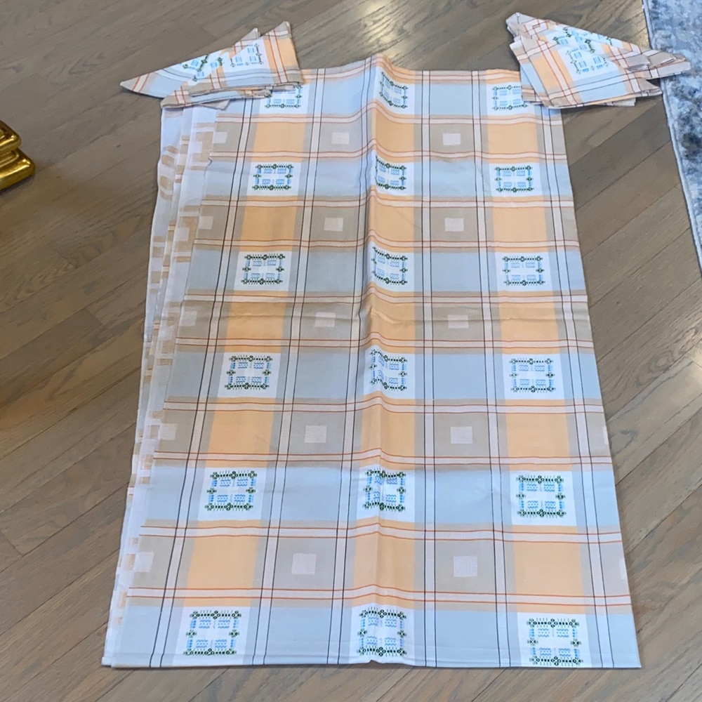 Vintage brand new Orange and White Plaid rectangular Tablecloth